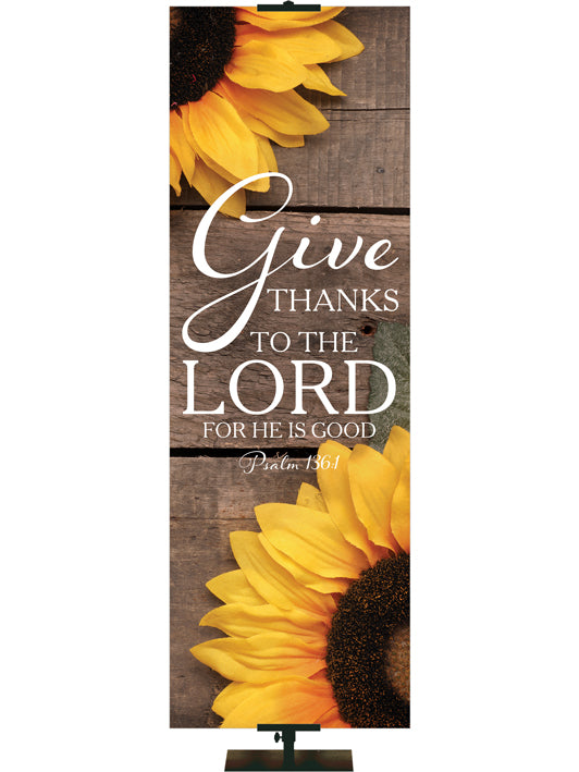 Give Thanks to The Lord Psalm 136:1 Autumn Heartland Design B Left