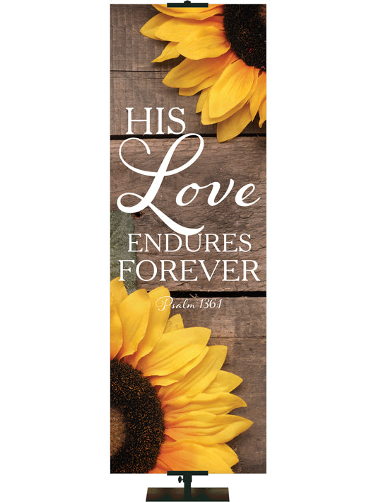 His Love Endures Forever Psalm 136:1 Autumn Heartland Design B Right