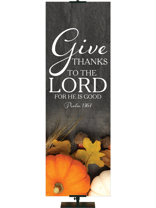 Give Thanks to The Lord Psalm 136:1 Autumn Heartland Design C Left