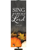 Sing Praises to the Lord Psalm 30:4 Autumn Heartland Design C Left rustic gray Design with white Pumpkins and autumn decor on bottom left