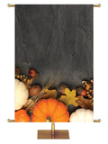 Autumn Heartland Design C Left rustic gray Design with white Pumpkins and autumn decor on bottom left