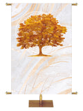 Custom Banner Echoes of Autumn with Autumn Tree on background of hues of bronze and copper