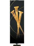 Custom Banner with Nails Symbol Easter Liturgy with gold accents on Black thin format and left orientation