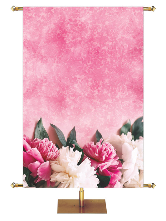 Custom Banner Background Happy Mother's Day on Pink with Pink and White Peony Flowers