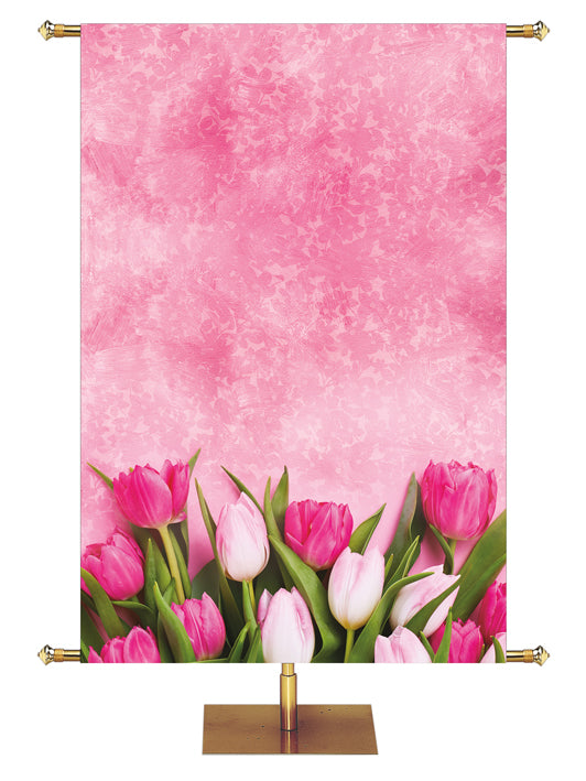 Custom Banner Background Happy Mother's Day in Pink with Pink and White Tulips