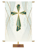 Custom Church Banner Background Cross Symbol with gold accents in the look of classic Christian Mosaic Art in pastel hues.