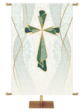 Custom Church Banner Cross Symbol Mosaics of Faith Design on muted shades of Blue with Gold accents