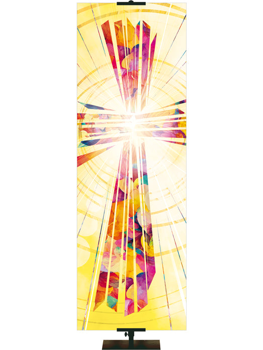 Custom Church Banner Background with  Radiant Cross Design (right format) in Multicolor on Yellow