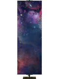 Colorful star-filled deep-space nebula with purple, pink, and dark blue hues