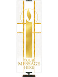 Candle Symbol Tapestries of Faith Custom Church Banner in Liturgical colors of Blue, Green, Purple, Red or White