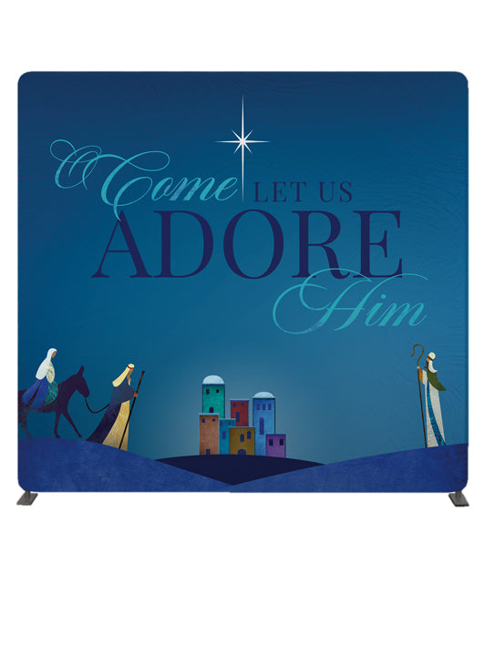 O Come Let Us Adore Him Silent Scenes Christmas 8' Backdrop With Tube Display Stand