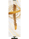 Cross Symbol in Gold on White Banner Right 2x6 Format Echoes of Easter