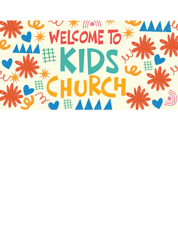 Welcome to Kids Church Crayon Doodles Horizontal Banner