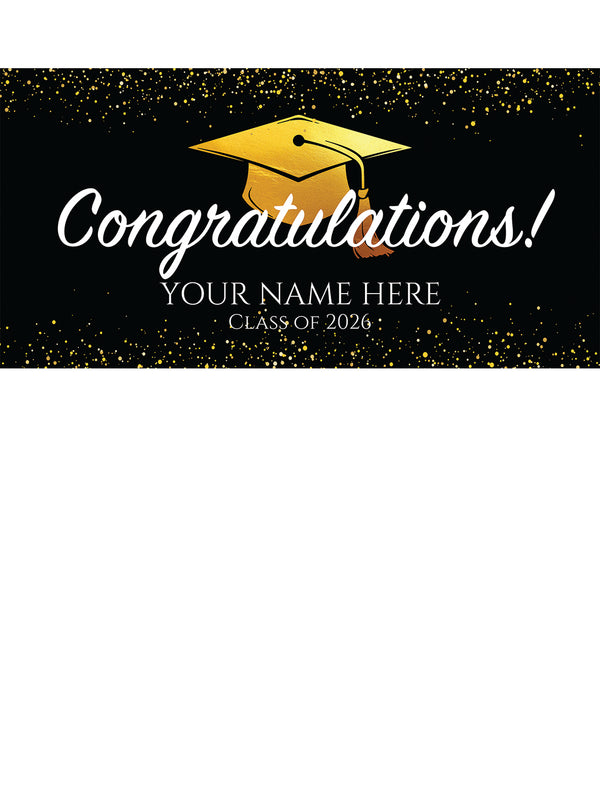 Graduation Congratulations Black and Gold Cap Horizontal Banner
