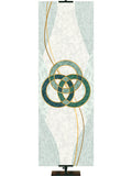 Trinity Symbol with gold accents Mosaics of Faith Design (right) on background of muted shades of Blue 2x6 format