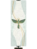 Dove Symbol with gold accents Mosaics of Faith Design (left) on background of muted shades of Blue 2x6 format