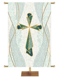 Cross Symbol with gold accents Mosaics of Faith Design (left) on background of muted shades of Blue 4x6 format