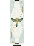 Dove Symbol with gold accents Mosaics of Faith Design (right) on background of muted shades of Blue 2x6 format