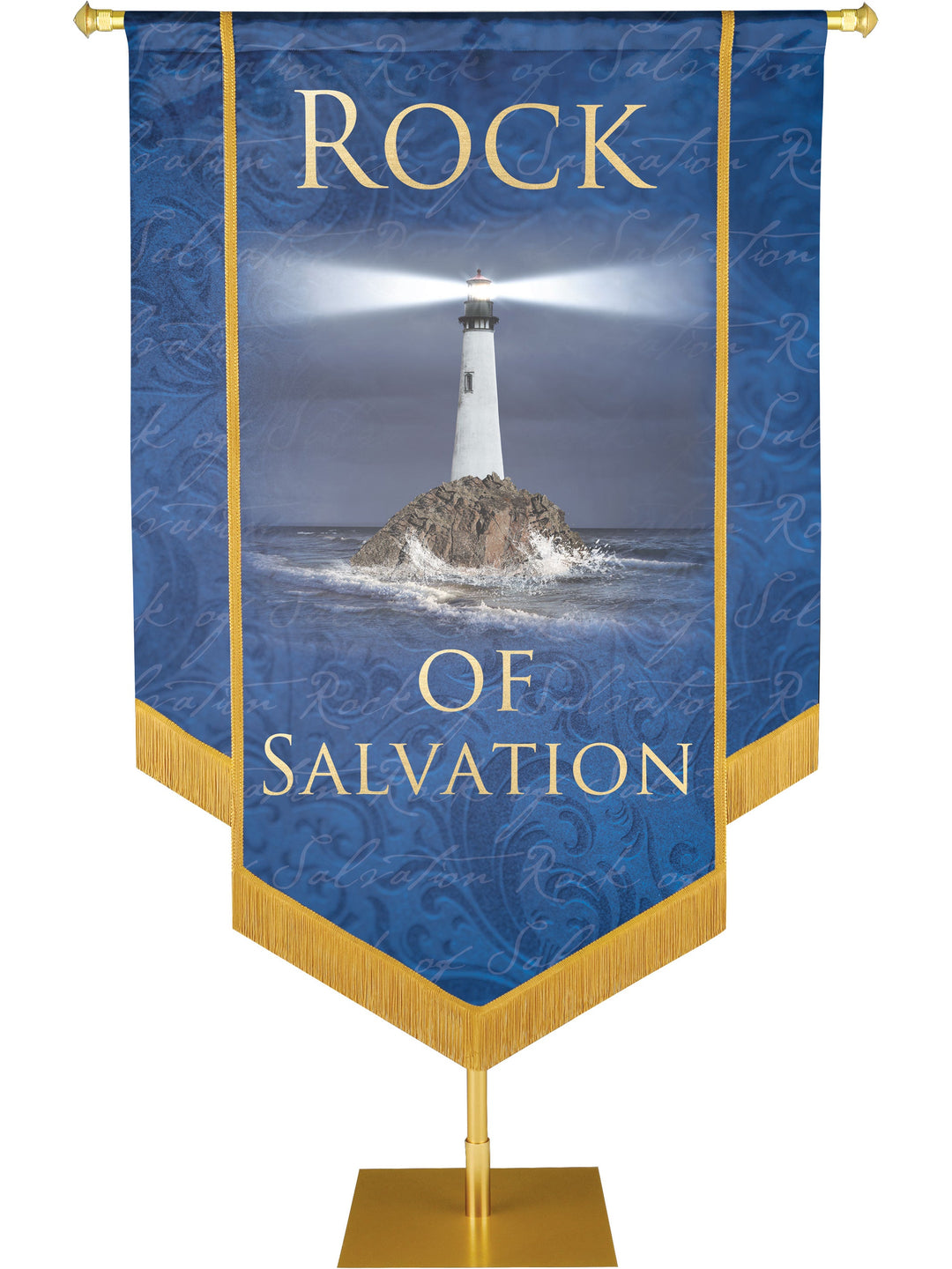 Overstock Names of Christ Rock of Salvation Embellished Banner Overstock Clearance Banner 2X3 Blue