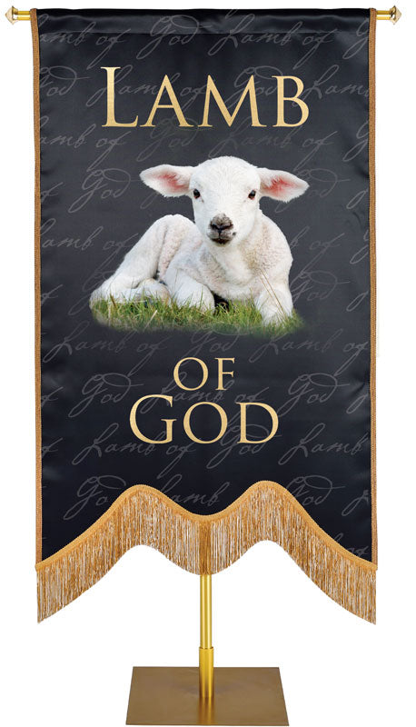 Overstock Names of Christ M-Shape Lamb of God Embellished Banner Overstock Clearance Banner 4X6 Black