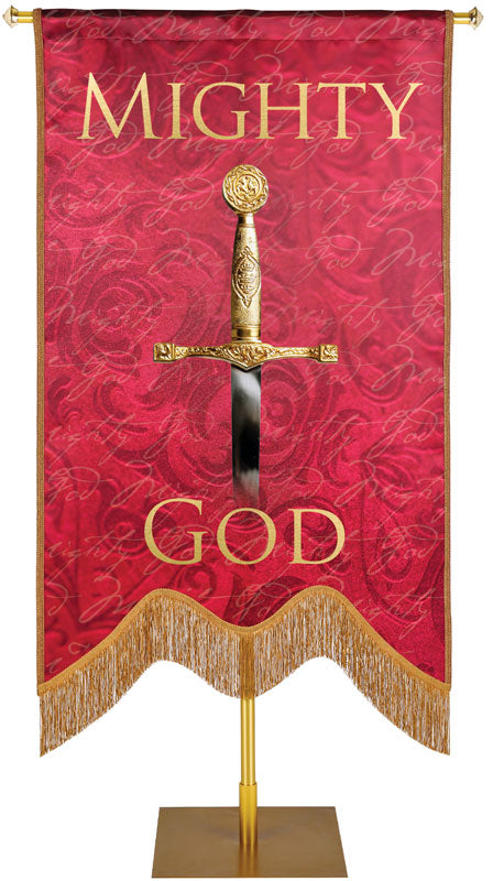 Overstock Names of Christ M-Shape Mighty God Embellished Banner Overstock Clearance Banner 4X6 Cranberry