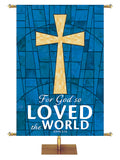 For God So Loved The World - Cross - Stained Glass Classics Blue 4x6 Format