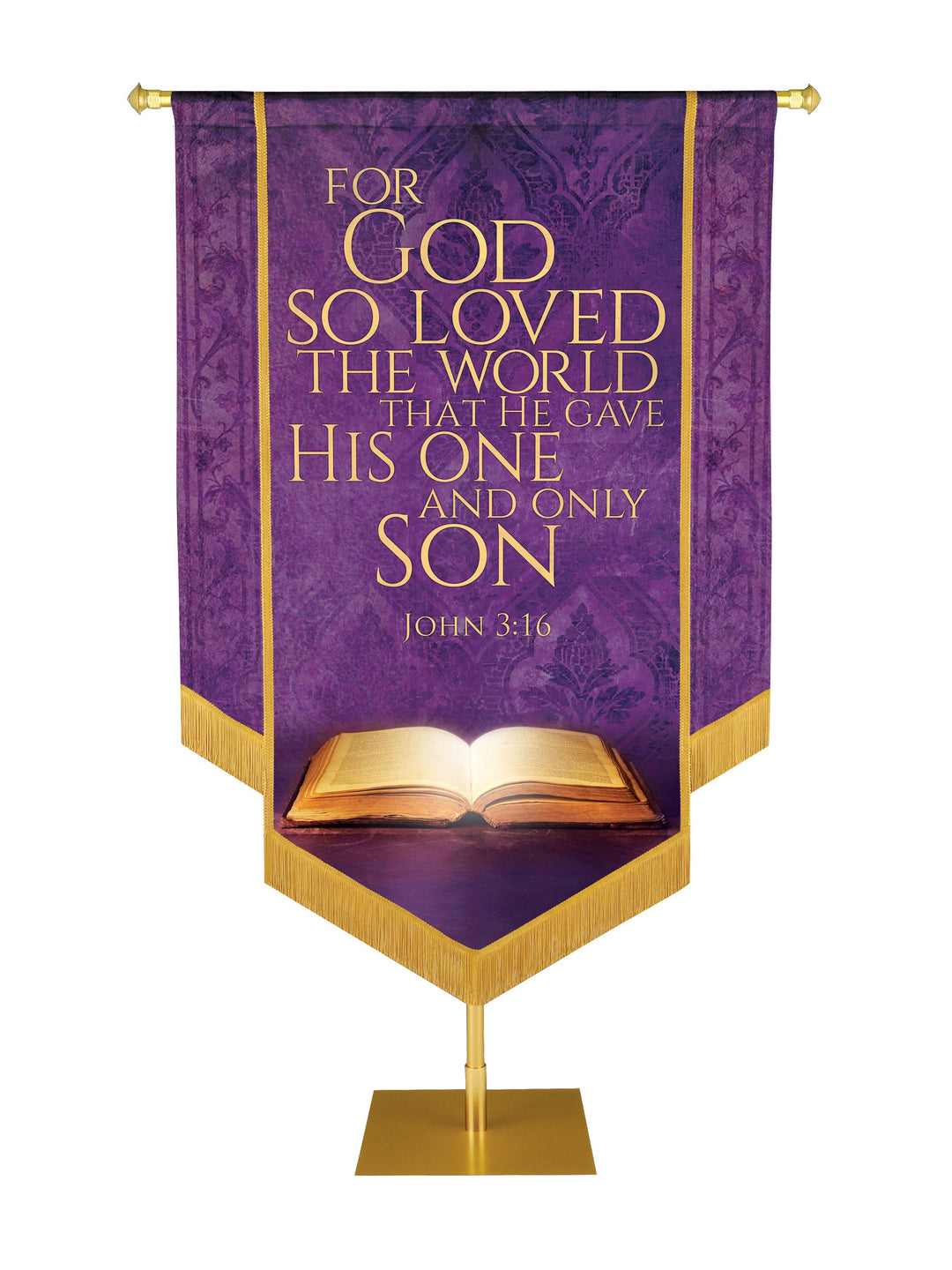 Holy Scriptures For God So Loved The World Embellished Banner Overstock Clearance Banner 3' 6" x 5 ft Purple