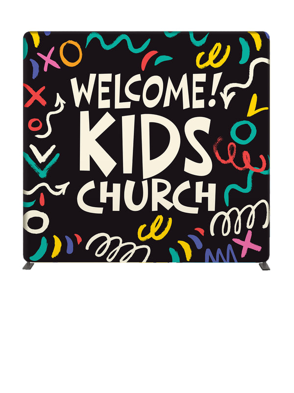 Welcome Kids Church Doodle Markers 8' Backdrop With Tube Display Stand