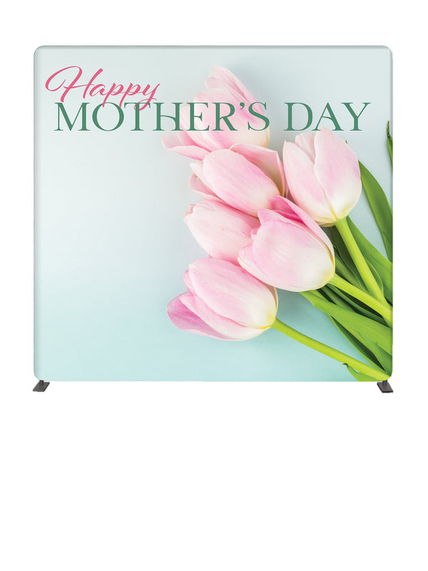 Happy Mother's Day Pink Tulips 8' Backdrop With Tube Display Stand