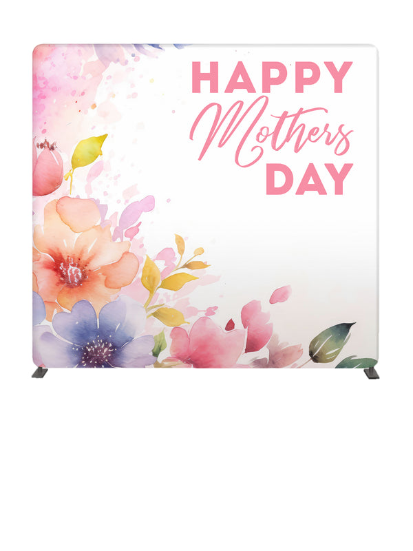 Happy Mother's Day Watercolor Flowers 8' Backdrop With Tube Display Stand