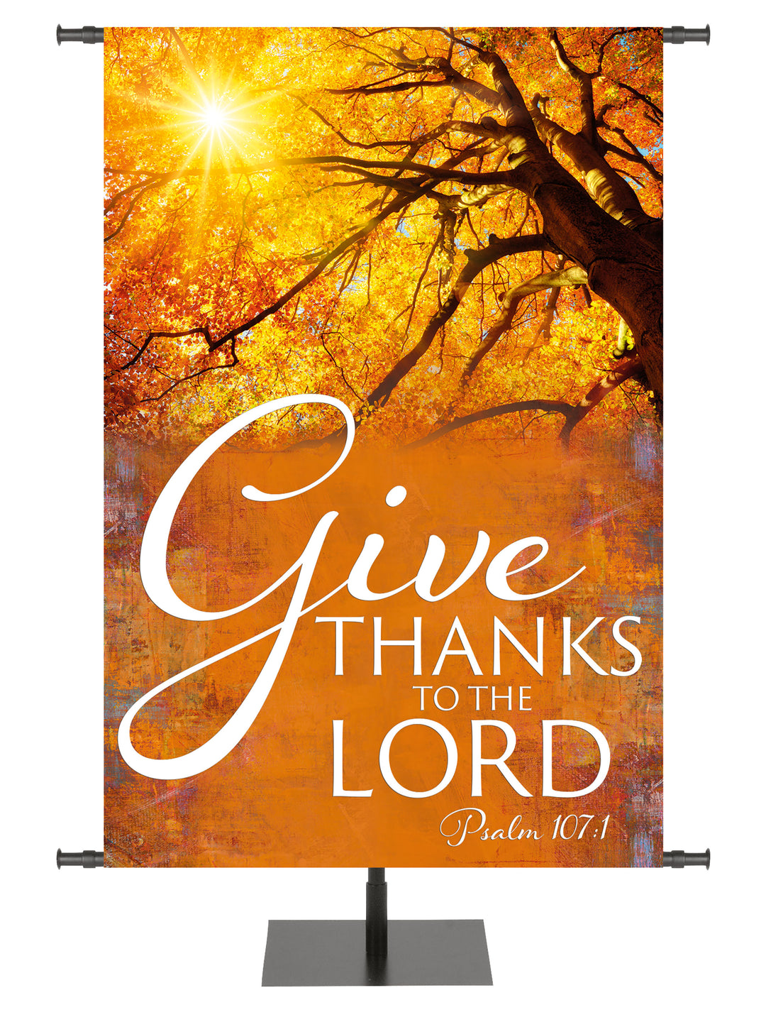 Arbors of Autumn Give Thanks to the Lord with Sunlight through Tree Banner for Fall and Thanksgiving Design 2