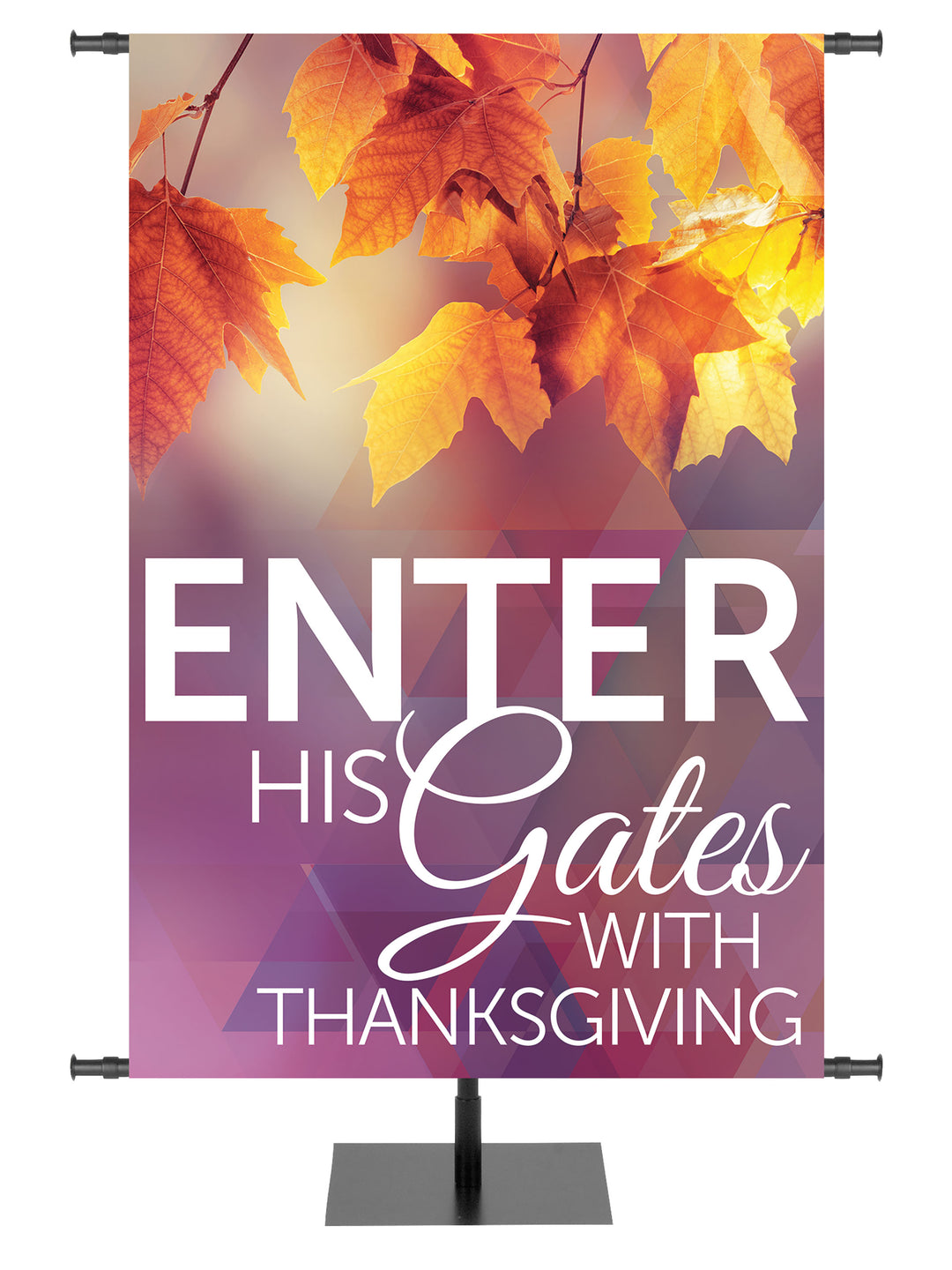 Enter His Gates with Orange Leaves on lavender Church Banner for Thanksgiving and Autumn