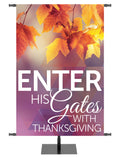 Enter His Gates with Orange Leaves on lavender Church Banner for Thanksgiving and Autumn