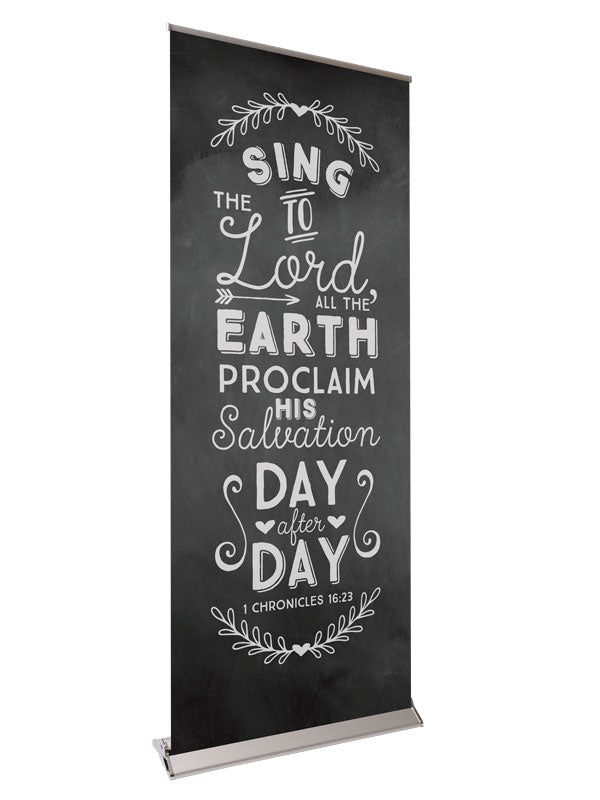 Retractable Banner with Stand Chalkboard Proclaim His Salvation