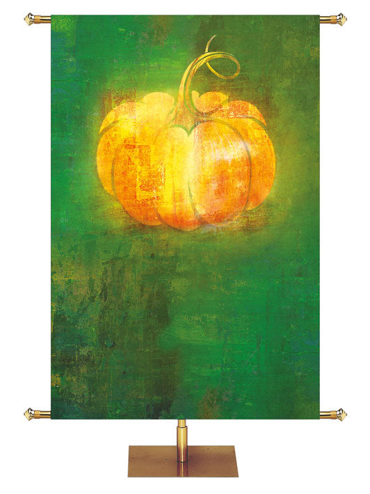 Custom Banner Background Brush Strokes of Autumn painted style right pumpkin on green