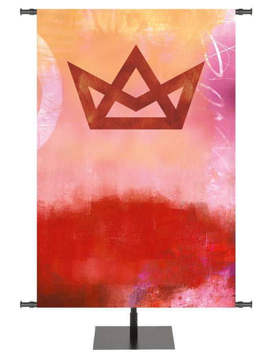 Custom Church Banner with geometric Crown Symbol on radiant watercolor impression background in Blue, Purple or Red