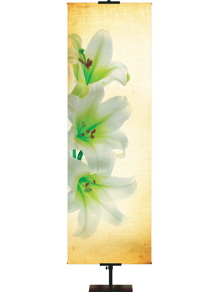 Custom Linen Three Lilies - Custom Easter Banners - PraiseBanners