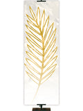 Custom Church Banner with gold stylized Palm leaf on White Left format