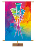 Custom Banner Background Hues of Grace with brilliantly multicolored Crucifixion Nails Symbol in wide format left side