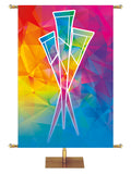 Custom Banner Background Hues of Grace with brilliantly multicolored Crucifixion Nails Symbol in wide format right side