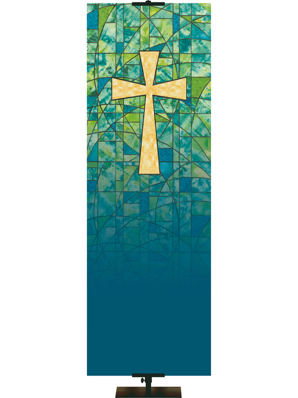 Custom Banner Stained Glass Symbols of Faith Cross