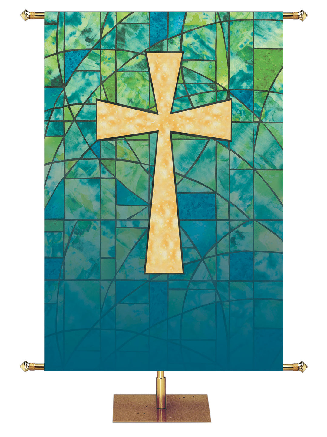 Stained Glass Cross Custom Banner - Custom Liturgical Banners - PraiseBanners
