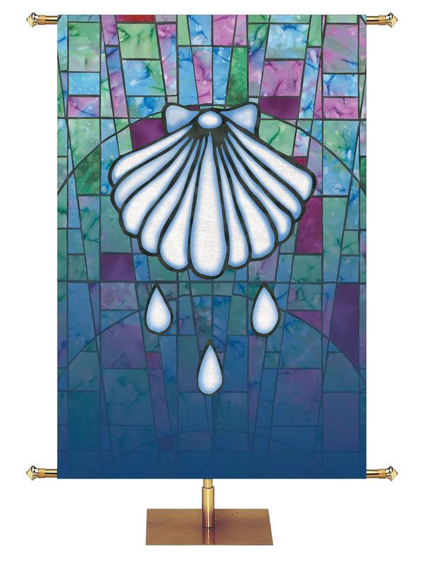 Custom Banner Stained Glass Symbols of Faith Baptism Shell