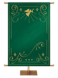 Custom Banner Background Shimmering Christmas in Green with right-facing Angel top center with border of gold accents