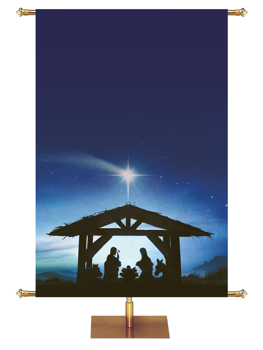 Custom Silent Night Silhouettes Manger Banner Left - Custom Christmas Banners - PraiseBanners