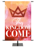 Church Banner Thy Kingdom Come with Stylized Geometric Crown Symbol on watercolor impression design in Blue, Red or Purple