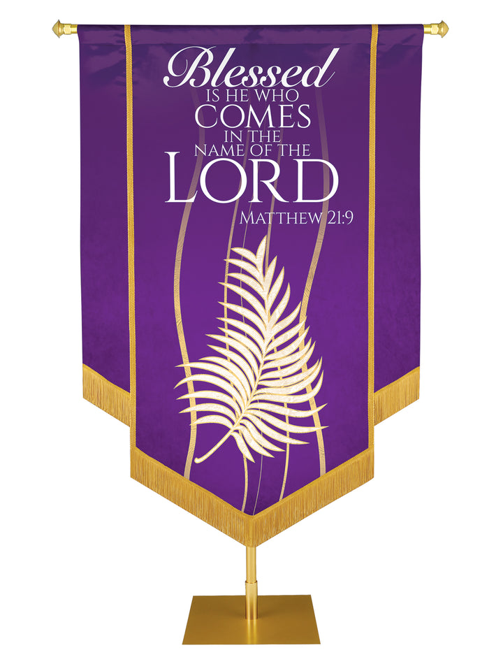 Experiencing God Palm, Blessed Is He Embellished Banner - Handcrafted Banners - PraiseBanners