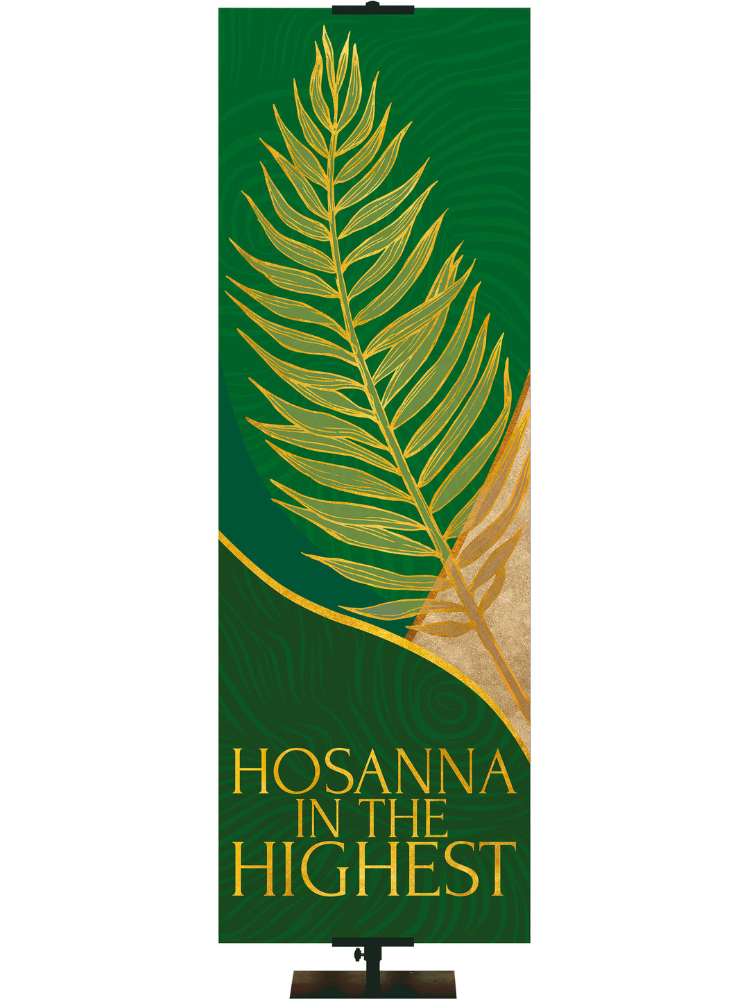 Church Banner for Easter Shimmering Hosanna In The Highest Gold Palm on Green