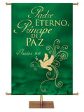 Everlasting Father. Isaiah 9:6. Spanish Christmas Banner Everlasting Father in Crimson or Spruce with Dove in the look of foil.