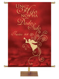 A Son is Given. Isaiah 9:6. Spanish Christmas Banner A Son is Given in Crimson or Spruce with Angel in the look of foil.